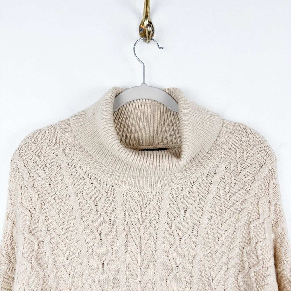Halogen Cream Cable Knit Turtleneck Sweater Dress Sz L - Picture 3 of 6